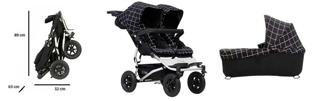 Carrito de bebé gemelar Duet 3.2 + 1 capazo Mountain Buggy