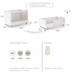 Cuna Evolutiva LACADA Ros Mini ELEMENTAL 140x70 con barandilla abatible