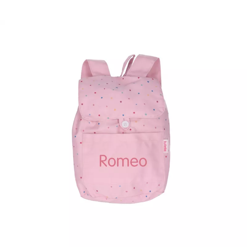Mochila Tutete Pequeña Tela Dots Pink Personalizable