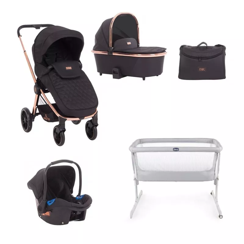 PACK Cochecito TRIO Kikka Boo Vicenza Premium Black con minicuna colecho