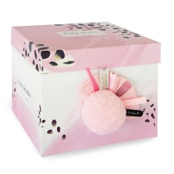 Caja regalo con Conejito pompón rosa 25 cm DouDou Et Compagnie
