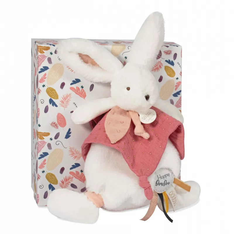 Caja regalo con Doudou Conejito pompom blanco DouDou Et Compagnie