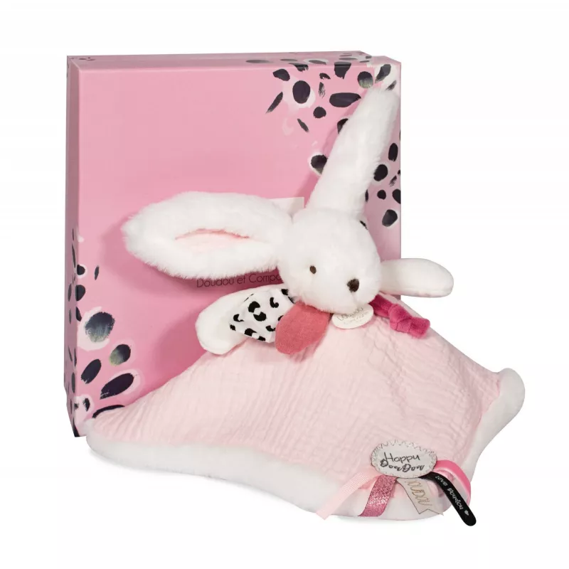 Caja regalo con Doudou Conejito pompom blanco DouDou Et Compagnie