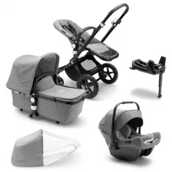 Carrinho de bebé Duo Bugaboo Fox Cub chassis preto com Turtle AIR e base Isofix alada