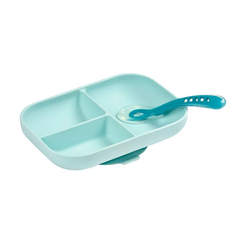 Juego Plato Silicona y Cuchara Beaba
