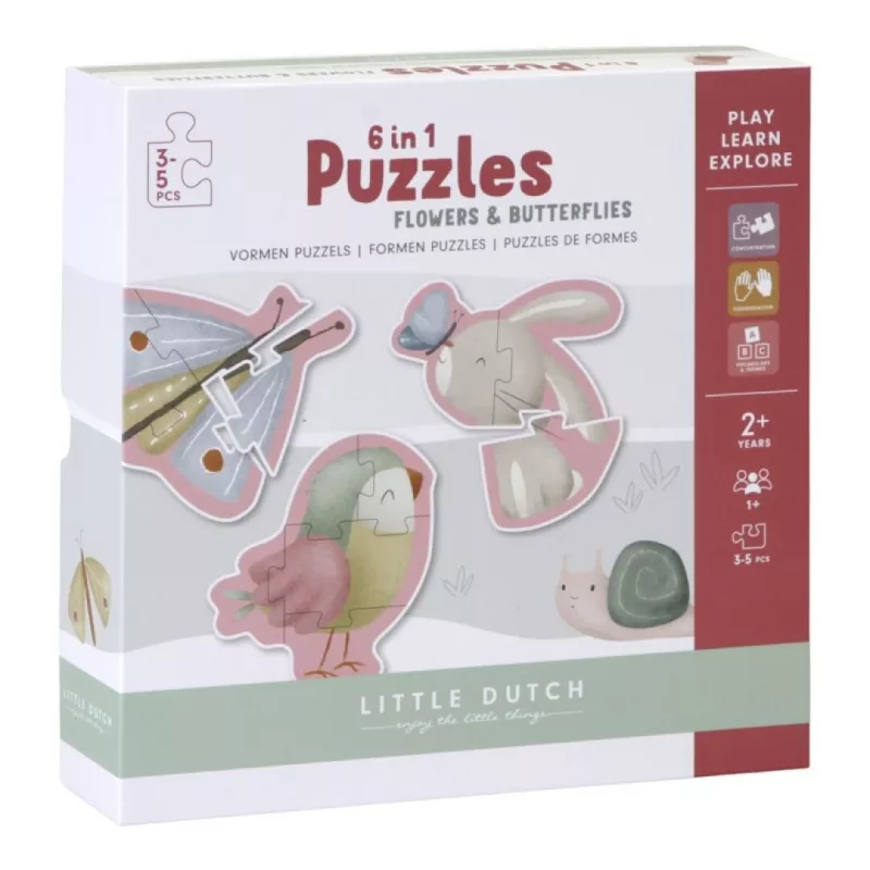 Puzzle 6 en 1 Flores & Mariposas Little Dutch