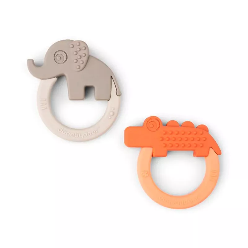 Conjunto de 2 mordedores Done by Deer elefante e crocodilo