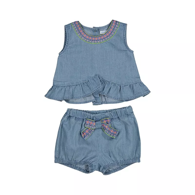 Conjunto Mayoral calções de ganga bordados