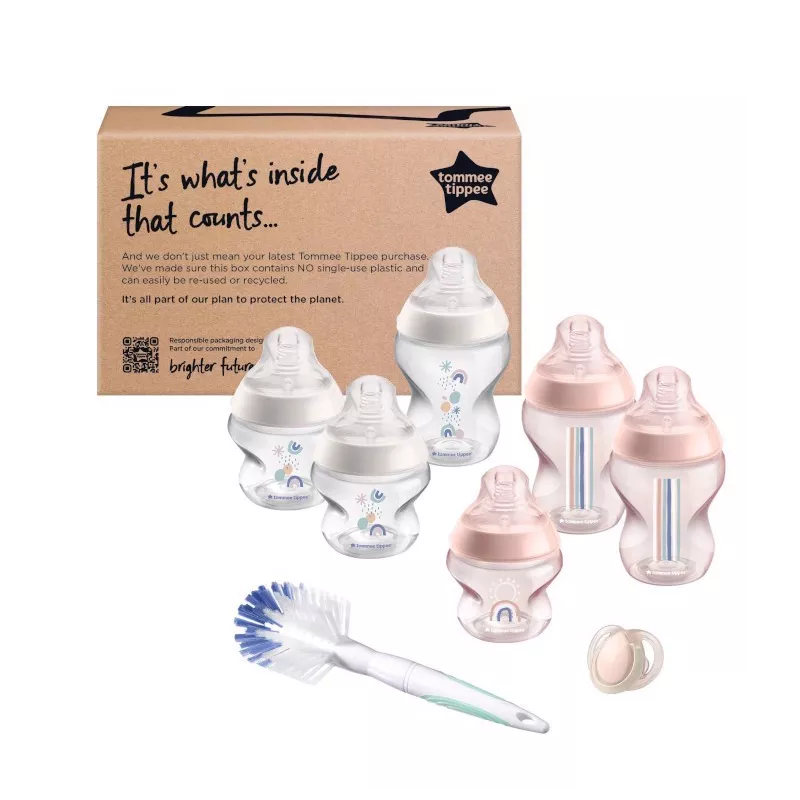 KIT Tommee Tippee 6 biberões Válvula anti-cólica e 1 chupeta de noite