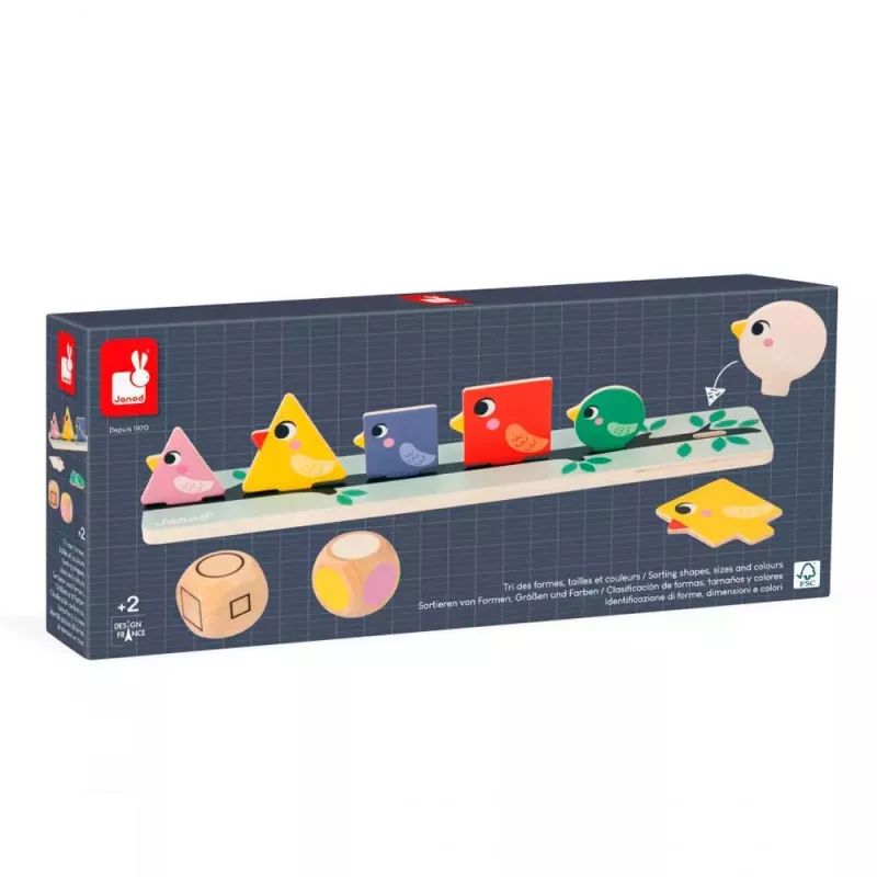 Classificação das formas, tamanhos e cores Janod Aves