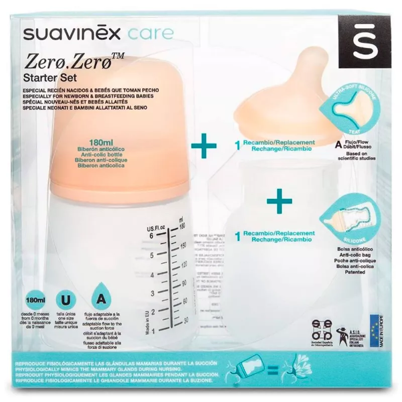 Set Suavinex Inicio Biberón Zero Zero 180ml y Recambio