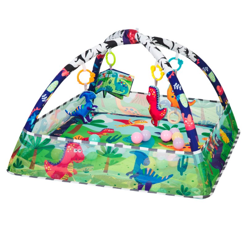 Alfombra educativa y Gimnasio KikkaBoo con 18 bolas Dino Forest