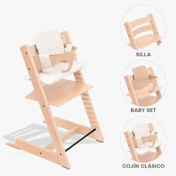 Conjunto de cadeiras altas Stokke Tripp Trapp com Baby Set² e 2 almofadas com talheres