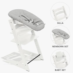 Conjunto Cadeira alta Stokke Tripp Trapp com Baby Set² e Conjunto para recém-nascido com talheres