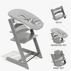 Conjunto Cadeira alta Stokke Tripp Trapp com Baby Set² e Conjunto para recém-nascido com talheres