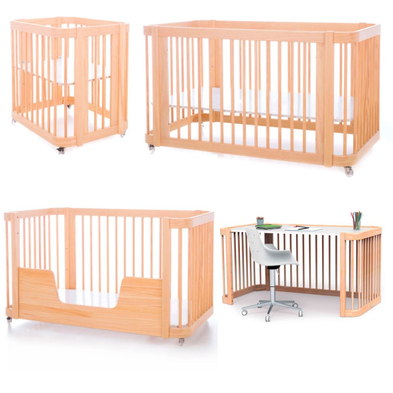 Berço para minicómodas cama de grades secretária 4 em 1 Alondra Wood Crea Tre Nomad