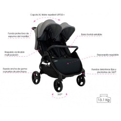 Happy Twin carrinho de passeio para gémeos Baby Monsters Happy Twin com protetor solar