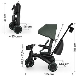 Triciclo dobrável Kinderkraft JAZZ 3 Evolutive 6 em 1 com mochila para berçário