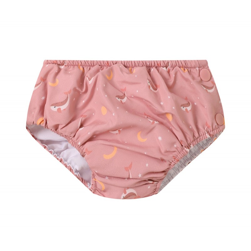 Fato de banho com fralda Monnëka Ruffles Whale Pink