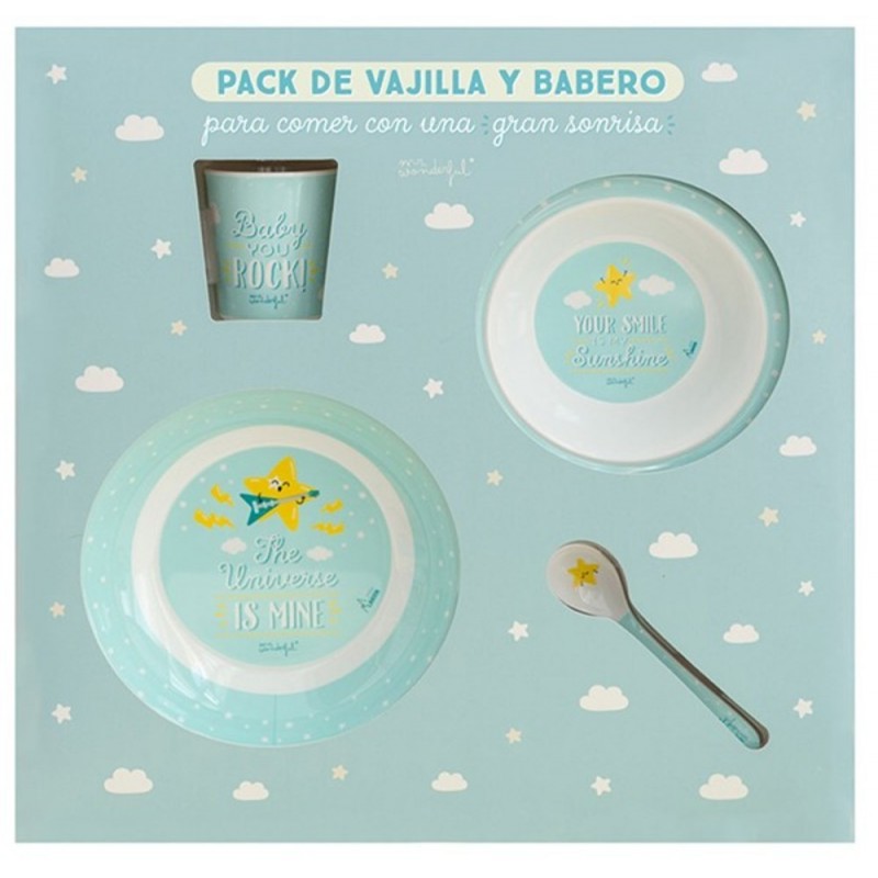 Set vajilla mr wonderful con babero y vaso by Laken