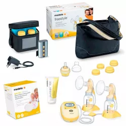 PACK Bomba tira leite eléctrica dupla Medela FREESTYLE com Purelan e almofadas absorventes