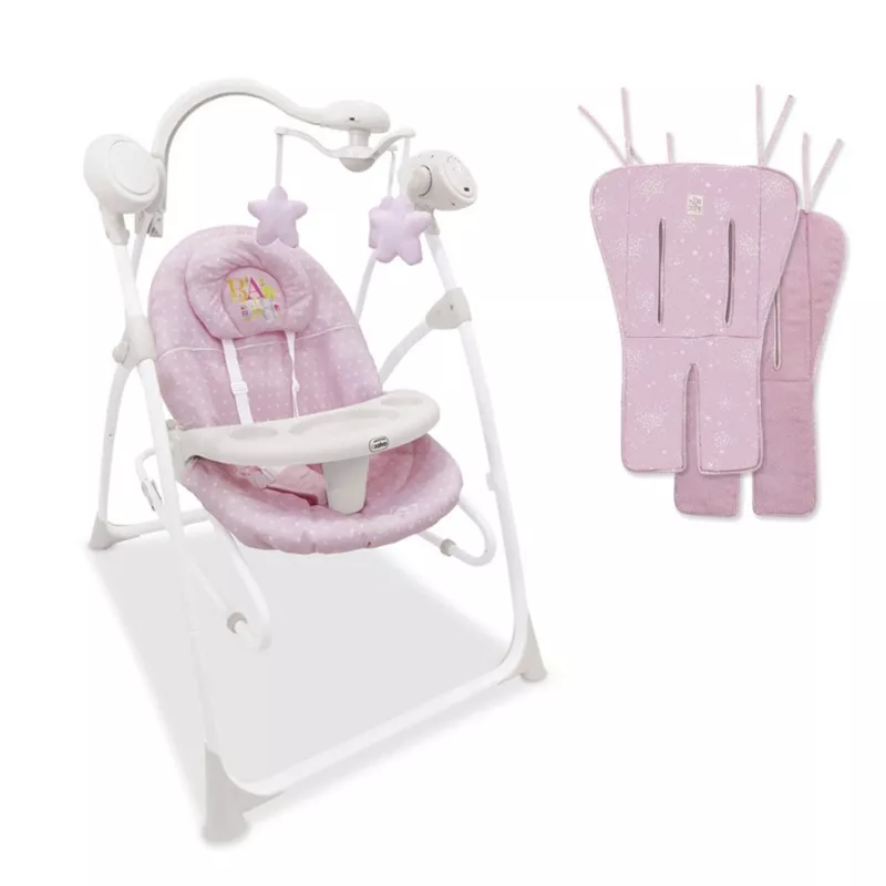 PACK 3 em 1 Cadeira de baloiço para bebé ASALVO com capa de verão reversível