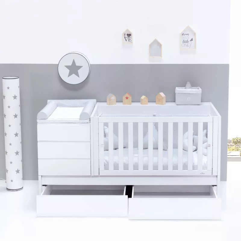 Cuna convertible Alondra SERO KUBO con Cajones inferiores + Textil