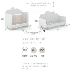 Cuna Evolutiva Ros Mini ELEMENTAL NUBE 140X70 con barandilla abatible