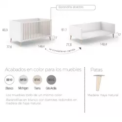 Cuna Evolutiva Ros Mini METROPOLI 140X70 con barandilla abatible