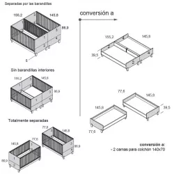 Cuna Convertible Ros MIni GEMELAR DUO PLUS