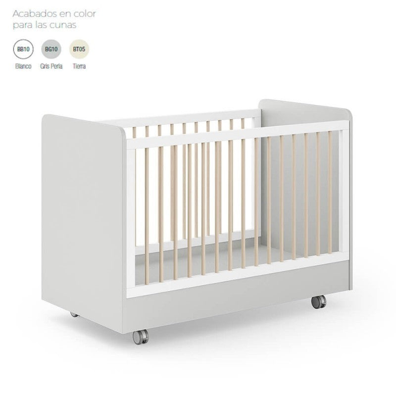 Cuna Ros Mini ELEMENTAL 120x60 con barandilla abatible y opción de ruedas