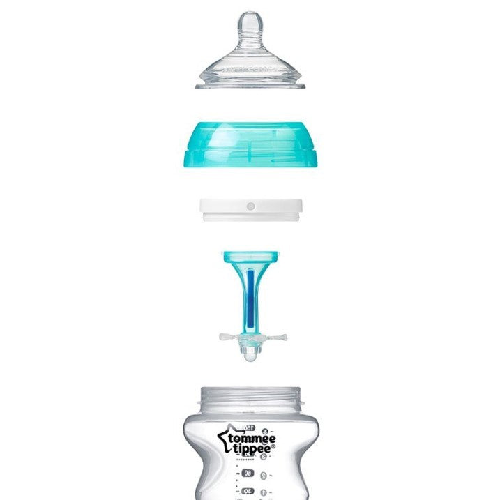 KIT Tommee Tippee 4 biberones Tubo y Valvula Anticolicos y 2 chupetes nocturnos