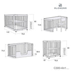 Minicuna, cuna, cama, escritorio 4 en 1 Alondra Crea Tre Bianco