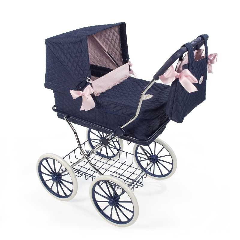 Cochecito clásico de muñeca La Nina azul marino acolchado