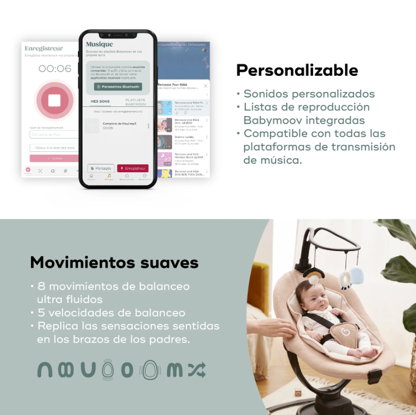 Hamaca eléctrica Babymoov conectada con aplicación Swoon Evolution Connect