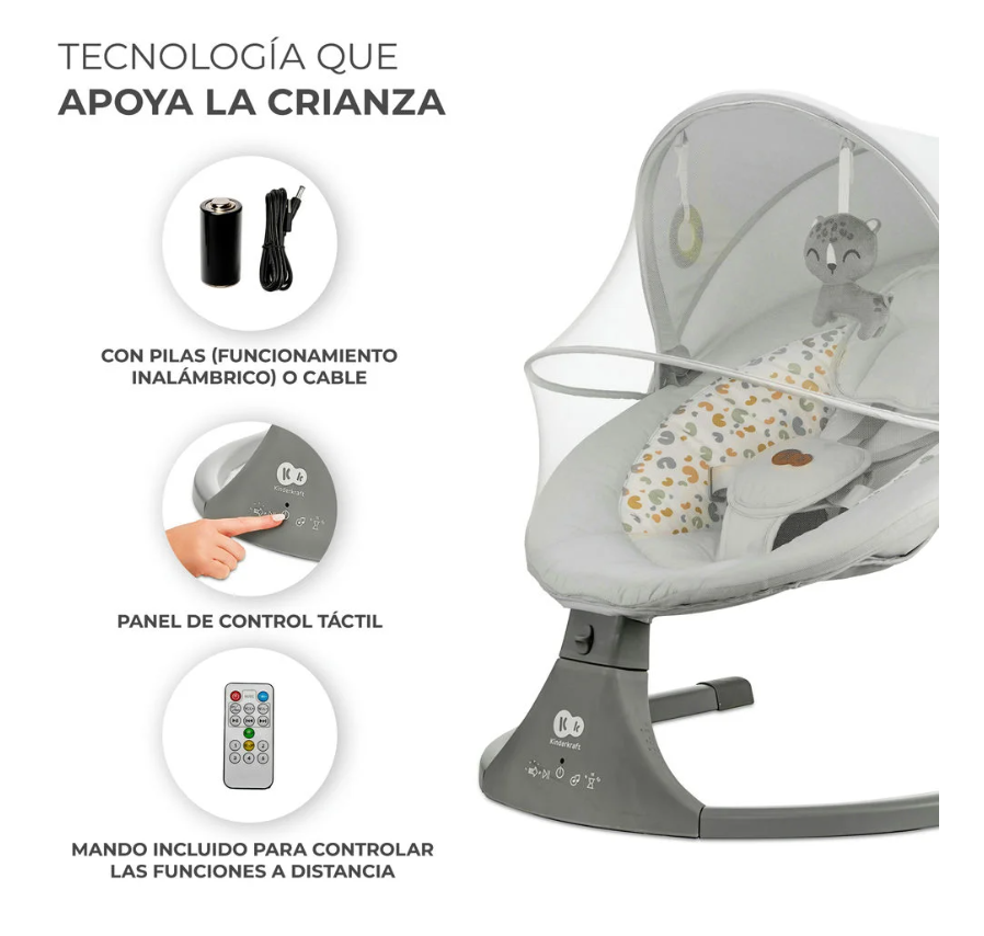 Hamaca electrica Kinderkraft LUMI 2 con mando a distancia