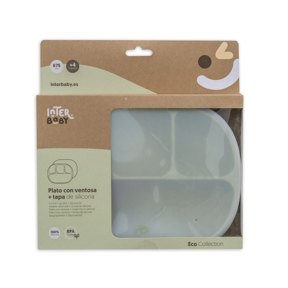 Plato compartimentado de silicona Interbaby con tapa y ventosa
