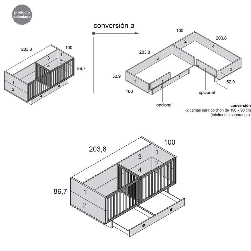 Cuna Convertible Ros Mini GEMELAR DUO