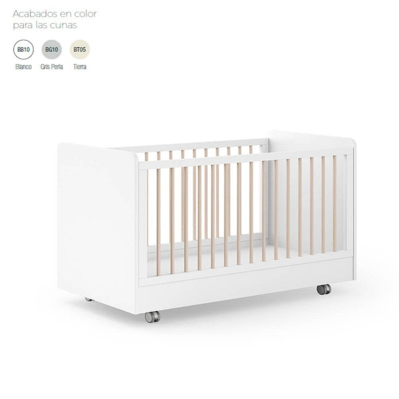 Cuna Ros Mini ELEMENTAL 120x60 con barandilla abatible y opción de ruedas