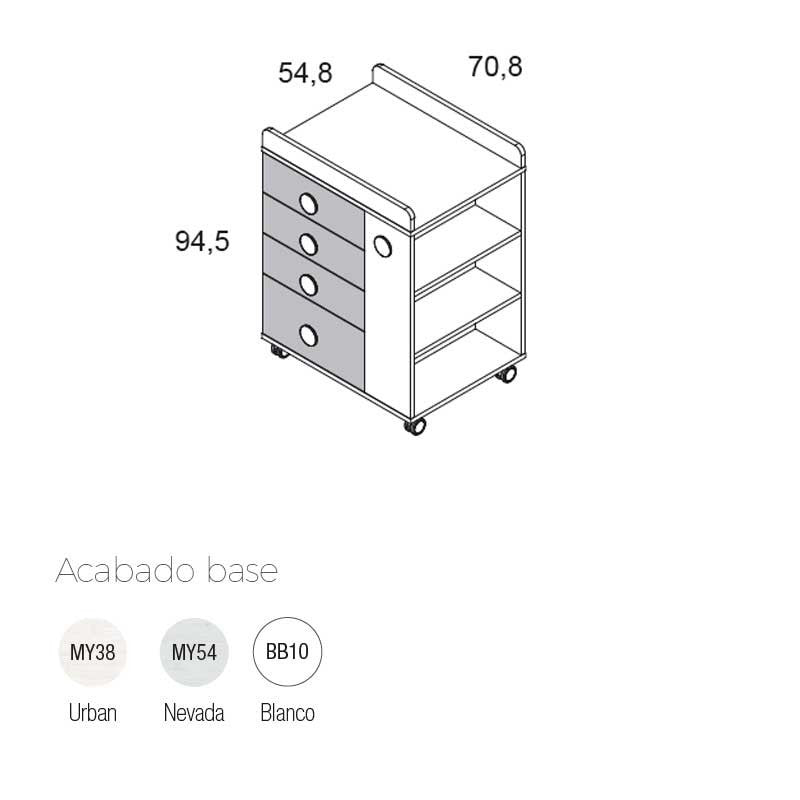 Cómoda 4 cajones, 1 puerta y estantes Ros Mini SOFT