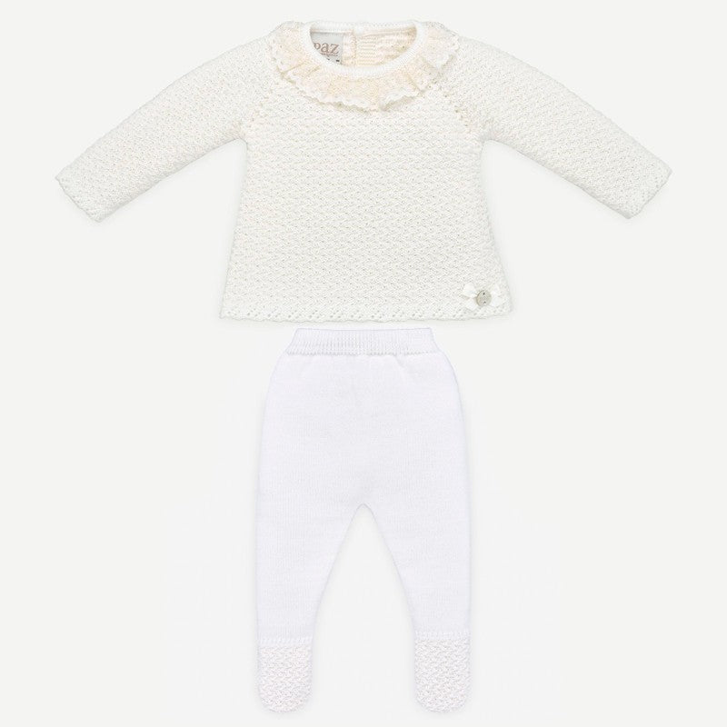 Conjunto Paz Rodriguez Alba Jubón con puntilla y polaina