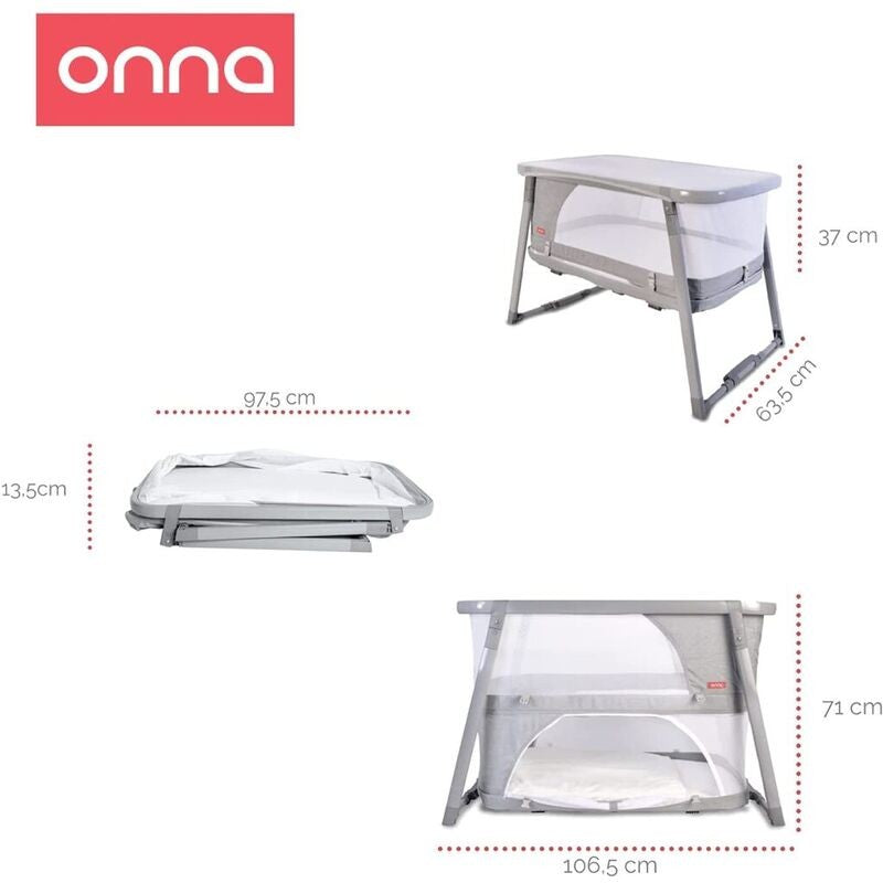 Minicuna Onna SOMNIA Fresh Gris con colchon sabana y mosquitera