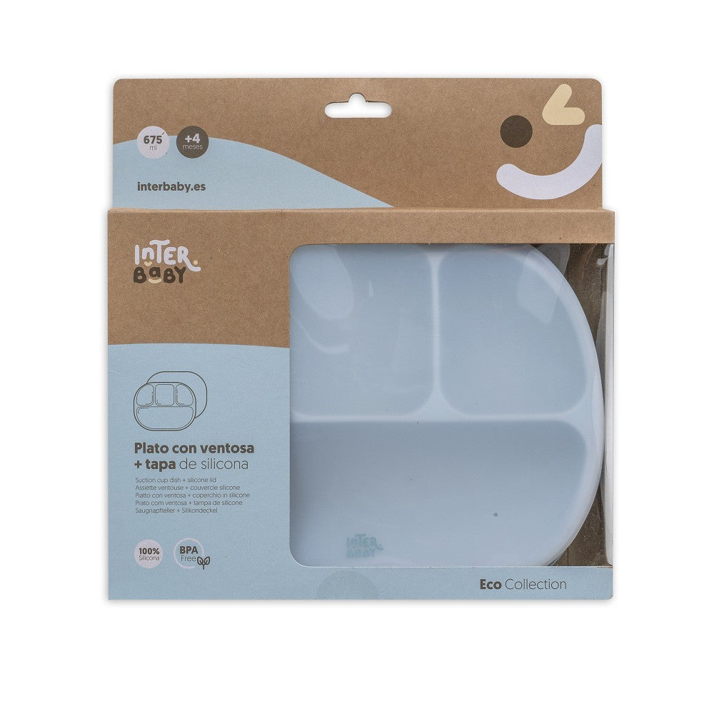 Plato compartimentado de silicona Interbaby con tapa y ventosa