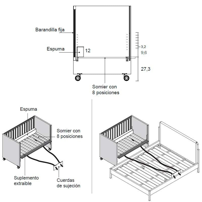 Cuna Colecho Ros LUXOR 120x60 con Kit colecho y ruedas