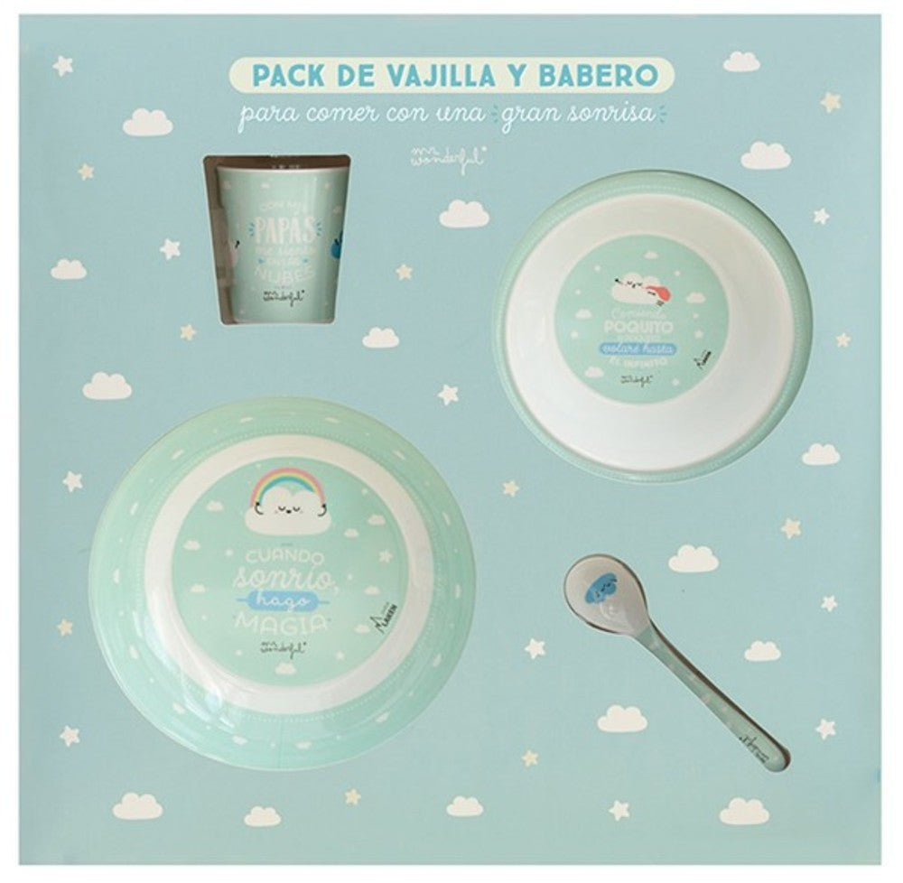 Set vajilla mr wonderful con babero y vaso by Laken