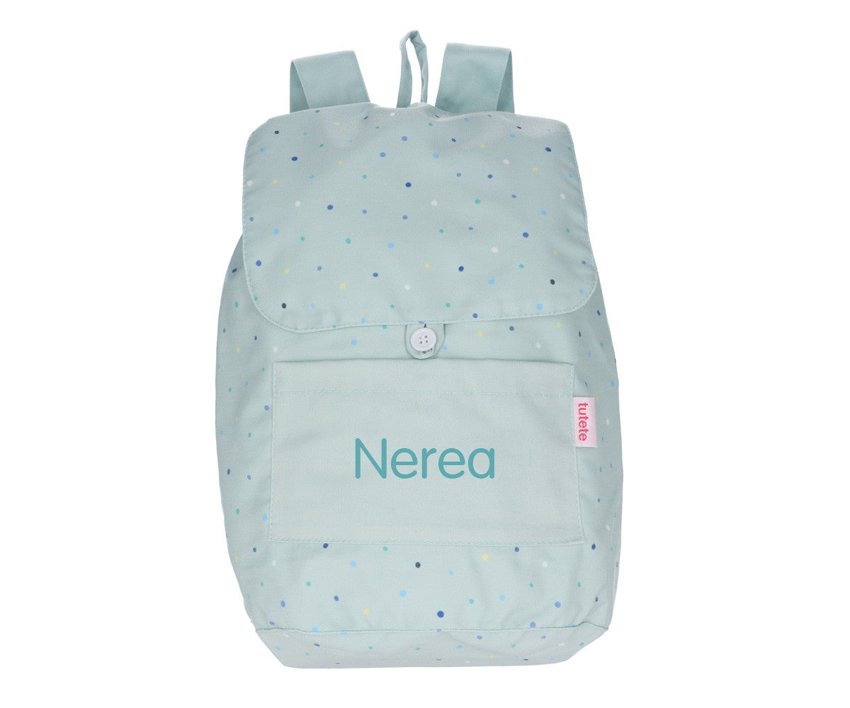 Mochila Tutete Grande Tela Dots Sage Personalizable