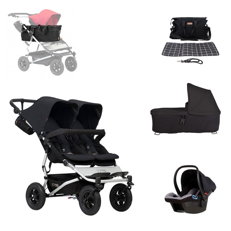 PACK HERMANOS SEGUIDOS + AUTO + Cesta JOIE BAG Mountain Buggy Duet 3.2