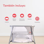 Minicuna Onna SOMNIA Fresh Gris con colchon sabana y mosquitera