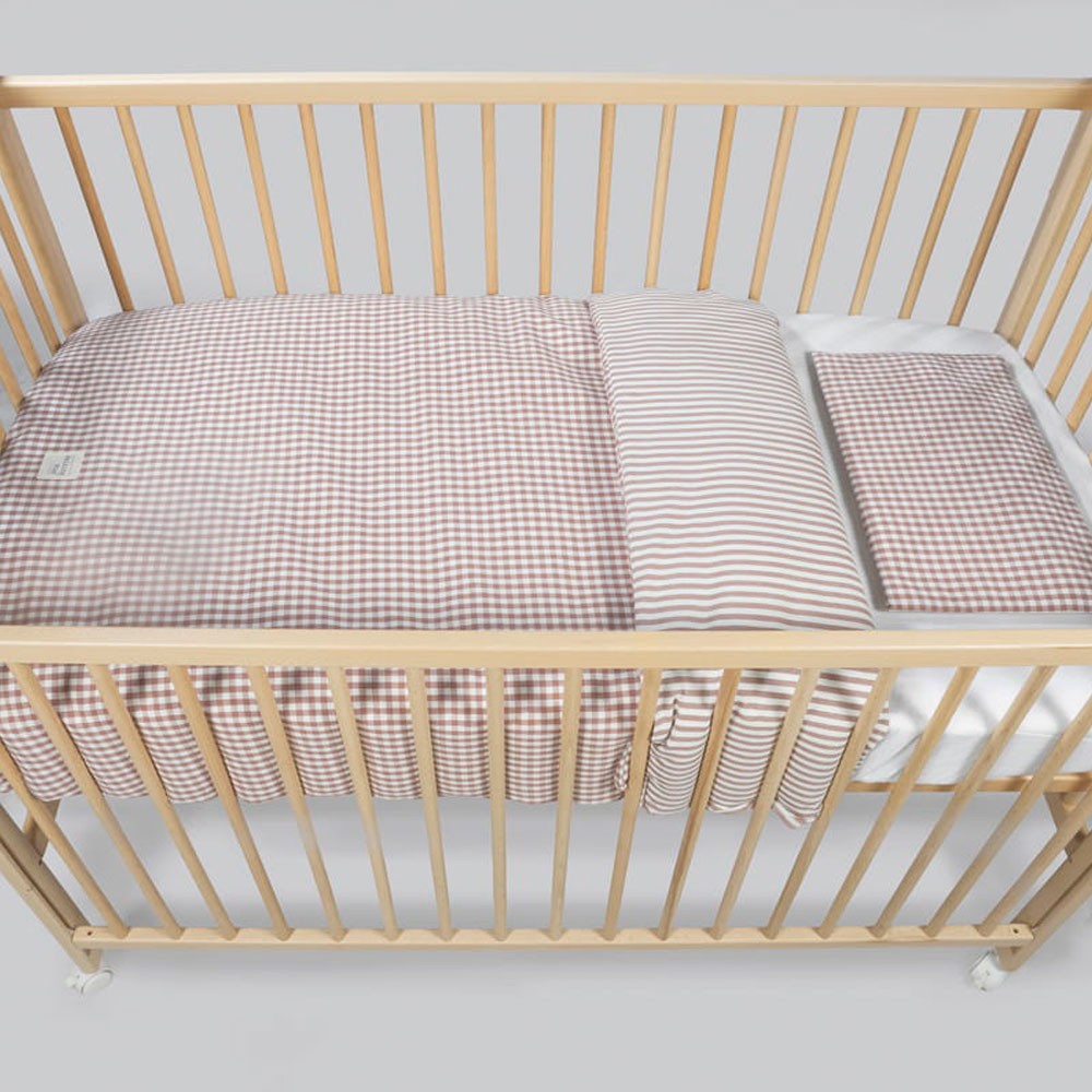 Edredón + bajera + almohada Walking Mum cuna 120x60 cm Praliné Vichy/Rayas