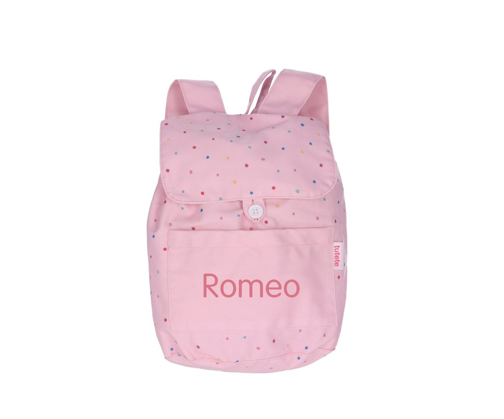 Mochila Tutete Pequeña Tela Dots Pink Personalizable